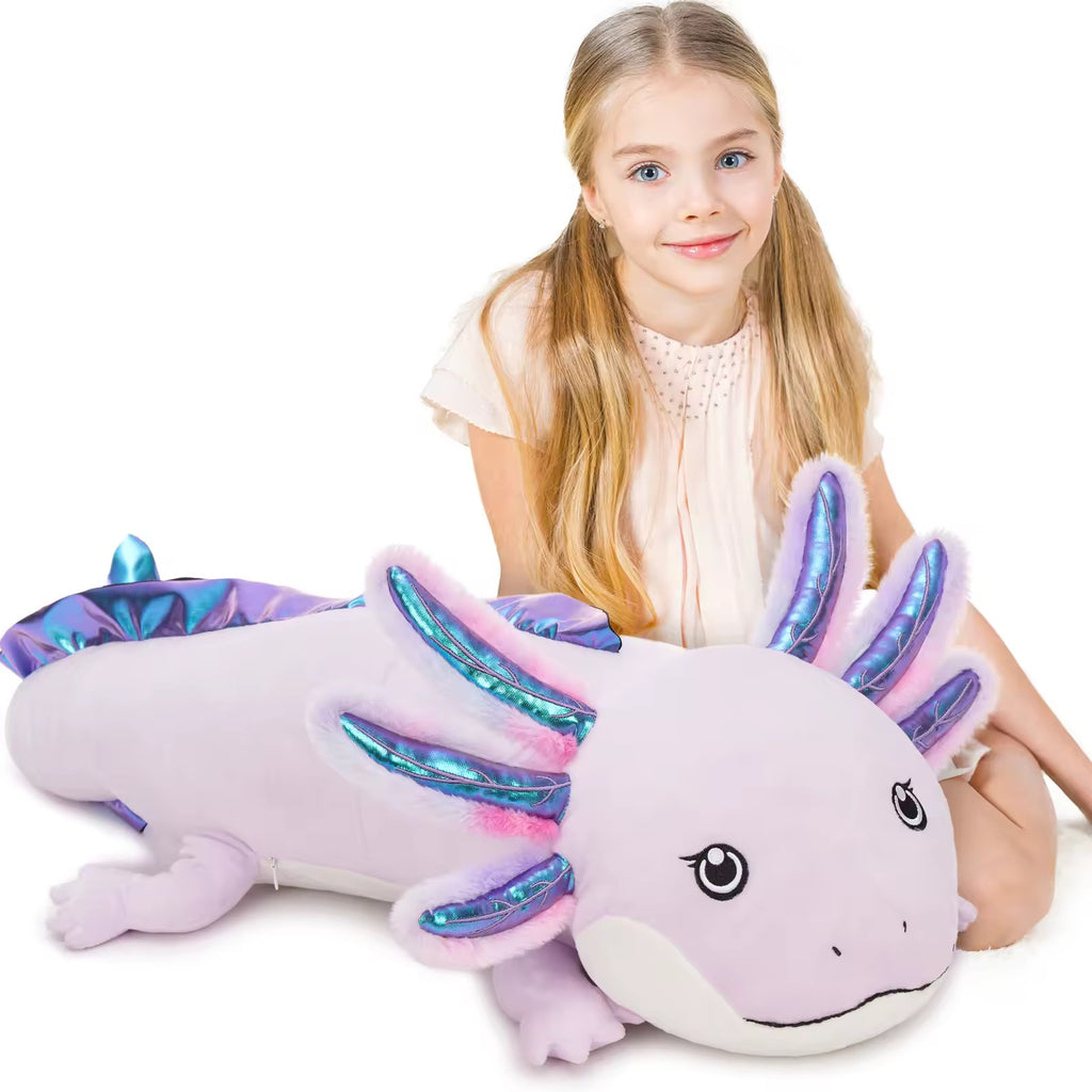 Giant Purple Axolotl Plush Pillow – 43” 3.6ft Extra-Long Cuddle Buddy